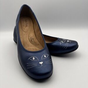 Hush Puppies Womens Ballet Flats Blue Cat Heart Nose Face Shoes 10 M Soft Style